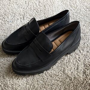 Black Leather Women's Chunky Loafers